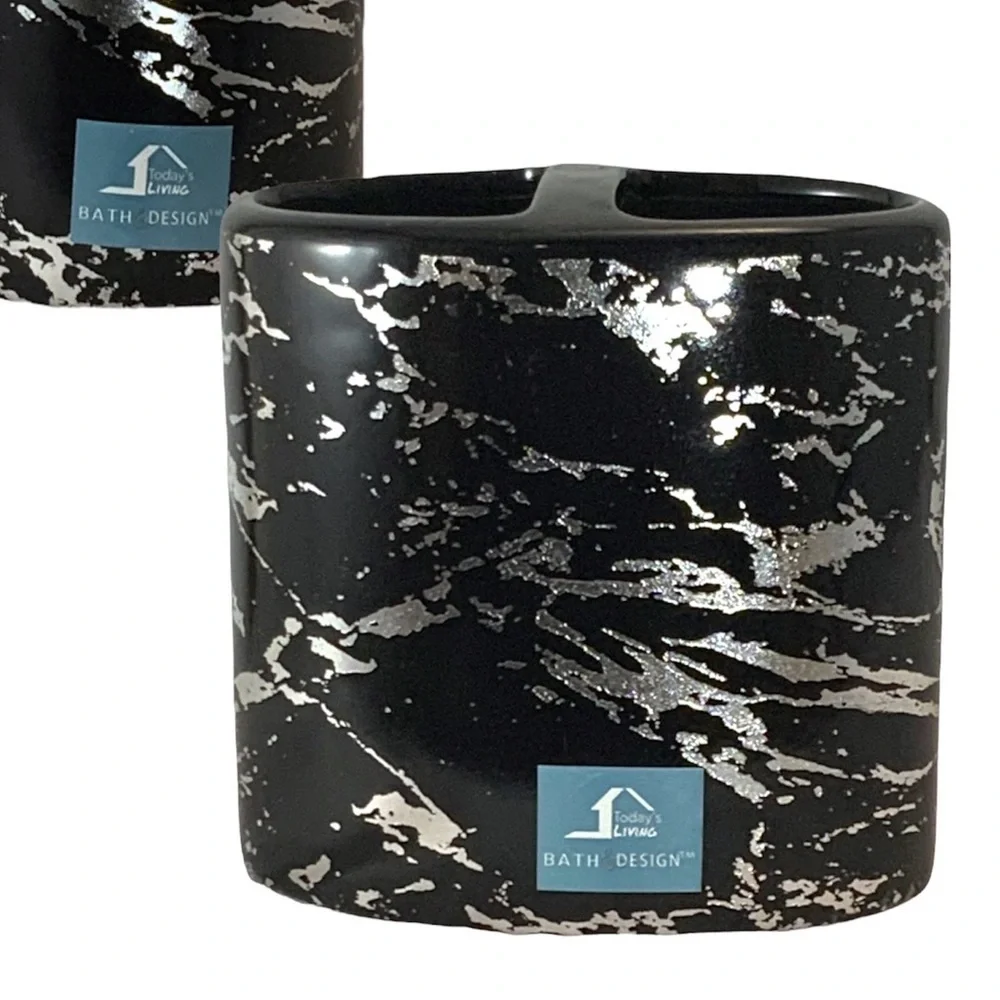 Today’s Living Black Metallic Marble Bathroom Accessories Ceramic Black Silver
